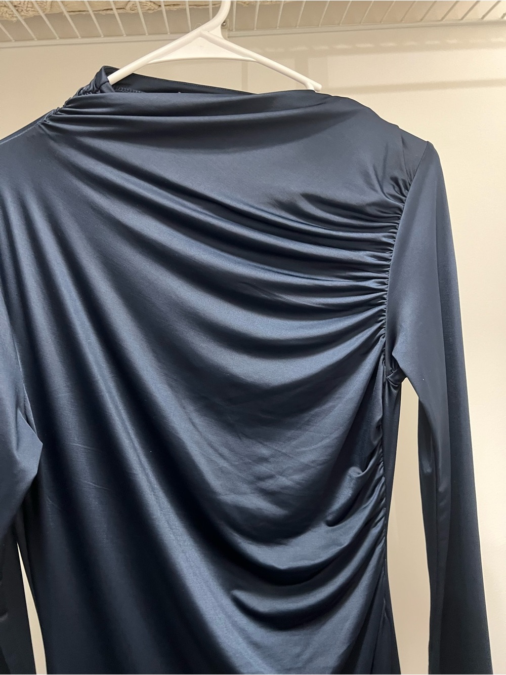H&M Navy Draped Satin-Look Long Sleeve Top